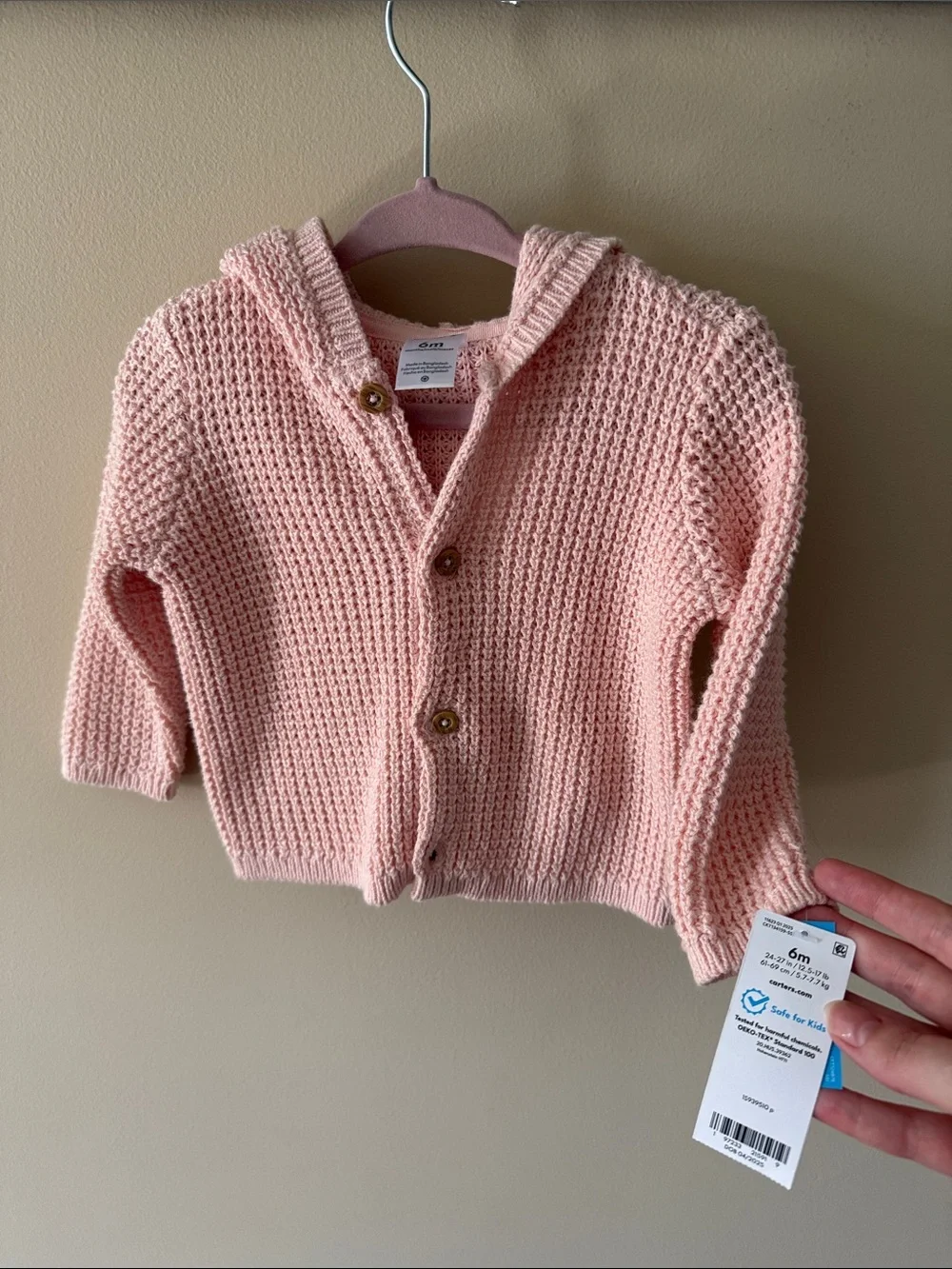 Carter's Pink Knit Hooded Button-Up Cardigan